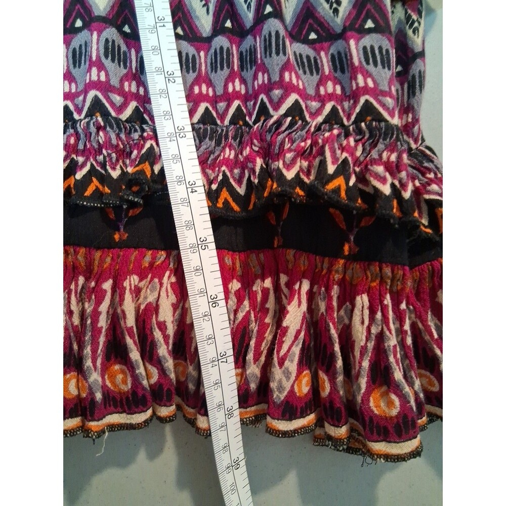 Boho Festival Maxi Skirt Size S Tribal Print Tiered Ruffle Hem Hippie Gypsy Cott - Picture 13 of 13